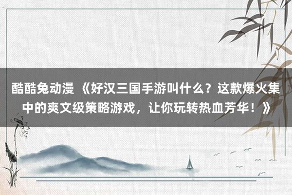 酷酷兔动漫 《好汉三国手游叫什么？这款爆火集中的爽文级策略游戏，让你玩转热血芳华！》